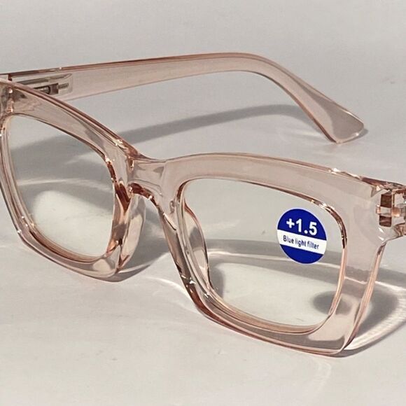 1290 Gretchen Reading Glasses 1.5 Square Clear Pink Frames Oversize NWT - Picture 8 of 9